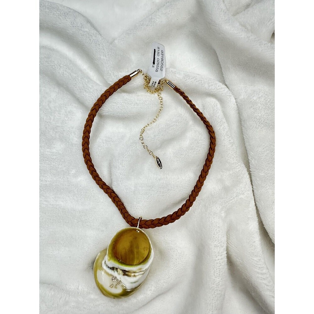 NEW Free People Sara Shell Choker Gold Brown Beach Bohemian Suede Shiny Summer - Picture 3 of 4